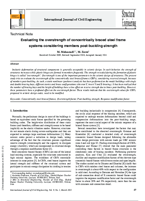 (PDF) Evaluating the overstrength of concentrically braced steel frame ...