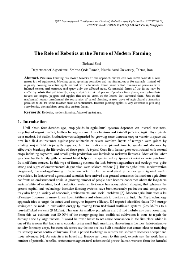 (PDF) The Role of Robotics at the Future of Modern Farming