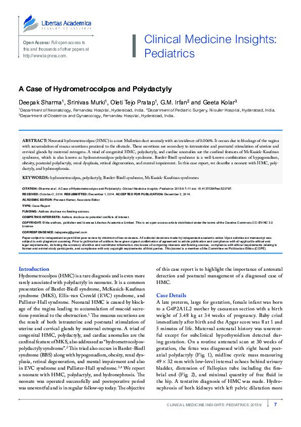 (PDF) A Case of Hydrometrocolpos and Polydactyly
