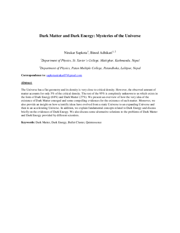 (PDF) Dark Matter and Dark Energy: Mysteries of the Universe
