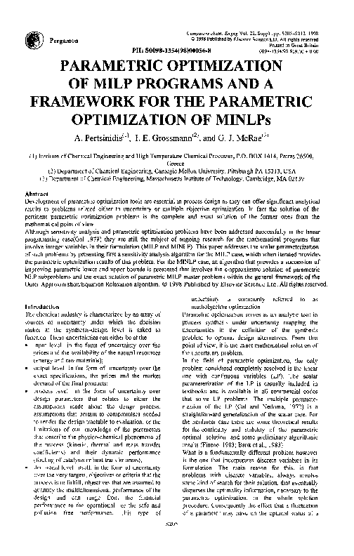 (PDF) Parametric optimization of MILP programs and a framework for the ...
