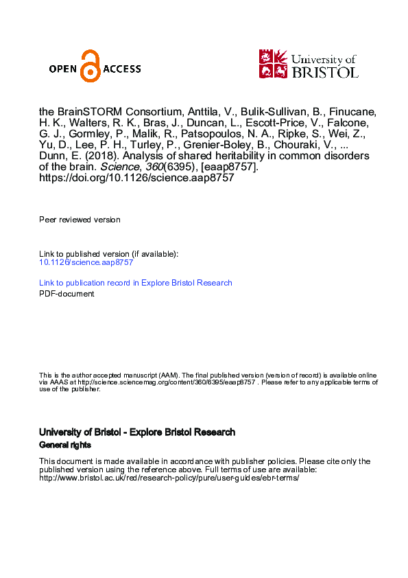 (PDF) Analysis of Shared Heritability in Common Disorders of the Brain