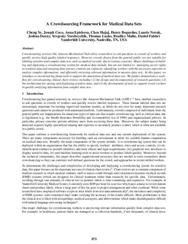 (PDF) A Crowdsourcing Framework for Medical Data Sets