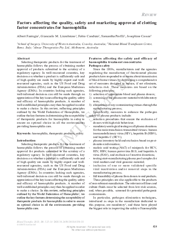 (PDF) Factors affecting the quality, safety and marketing approval of clotting factor