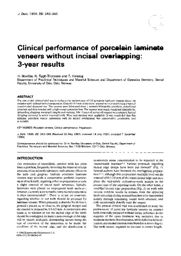 (PDF) Clinical performance of porcelain laminate veneers without