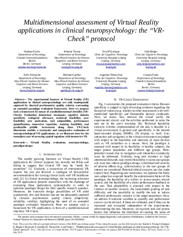 (PDF) Multidimensional assessment of virtual reality applications in ...