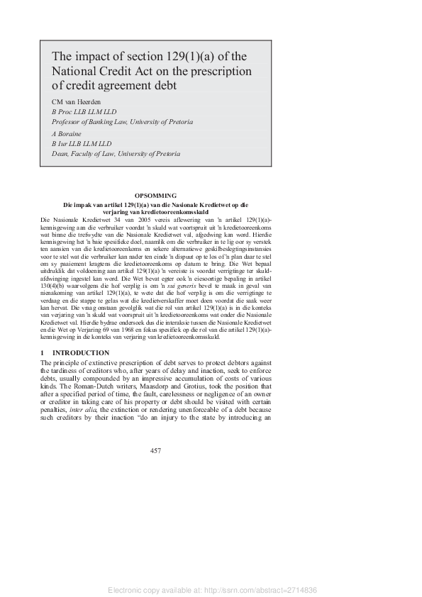 (PDF) The Impact of Section 129(1)(A) of the National Credit Act on the ...