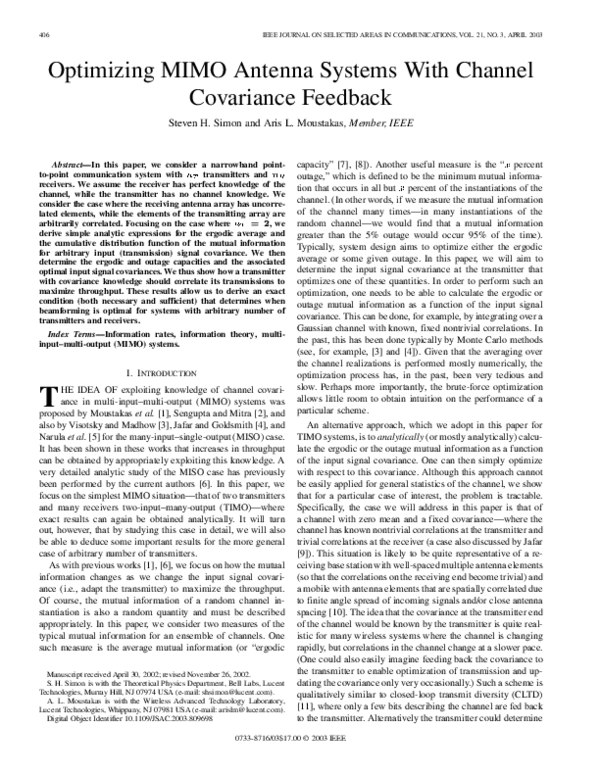 (PDF) Optimizing MIMO antenna systems with channel covariance feedback