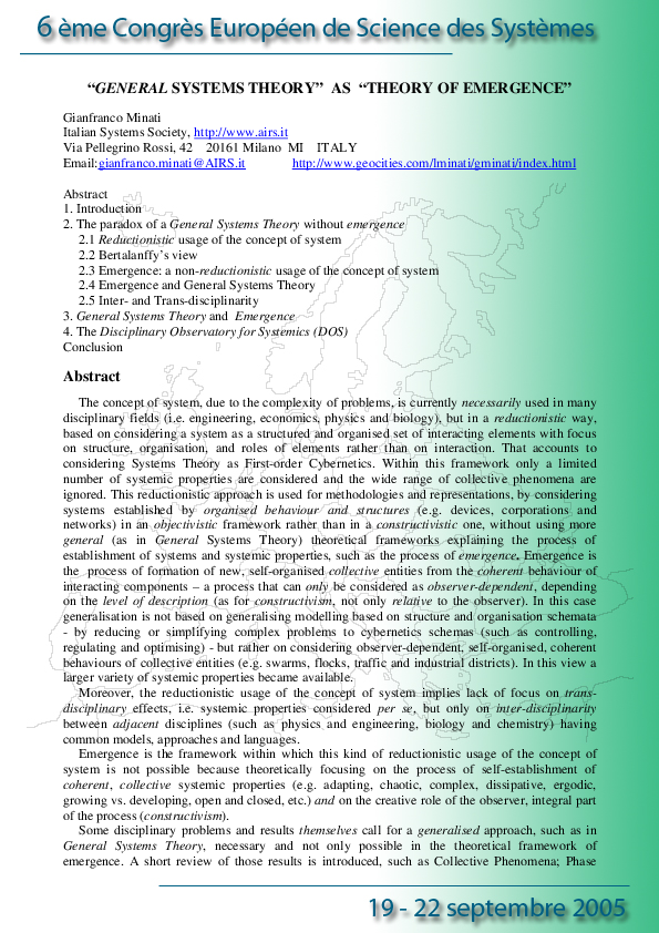 (PDF) “ General Systems Theory ” as “ Theory of Emergence