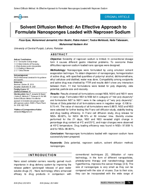 (PDF) Solvent Diffusion Method: An Effective Approach to Formulate ...