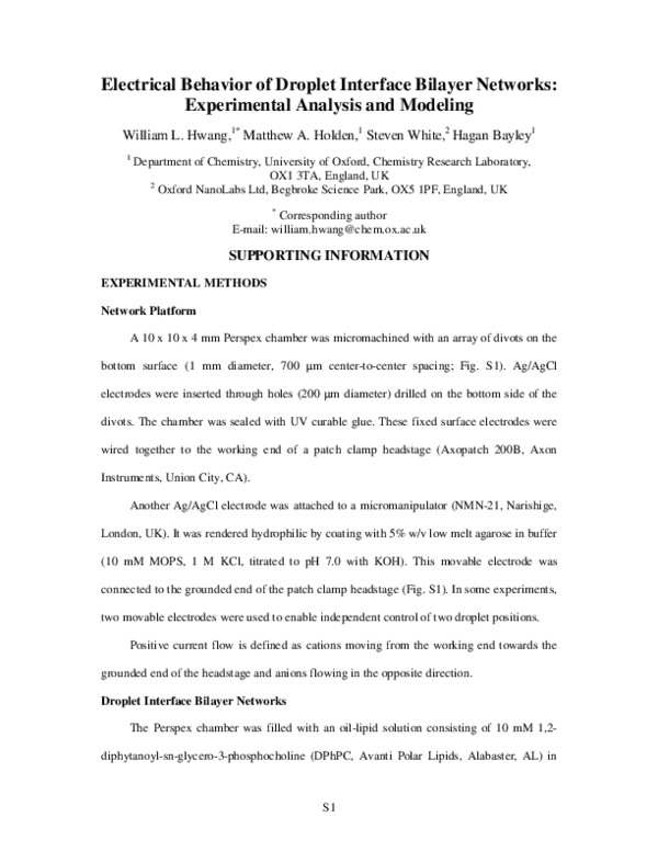 (PDF) Electrical Behavior of Droplet Interface Bilayer Networks ...