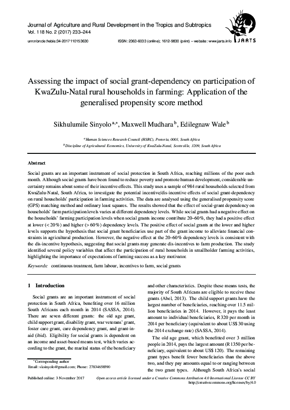 (PDF) Assessing the impact of social grant-dependency on participation ...