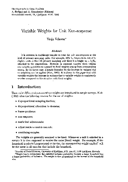 (PDF) Developments in Data Analysis Variable Weights for Unit Non-response