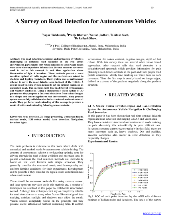 (PDF) A Survey on Road Detection for Autonomous Vehicles