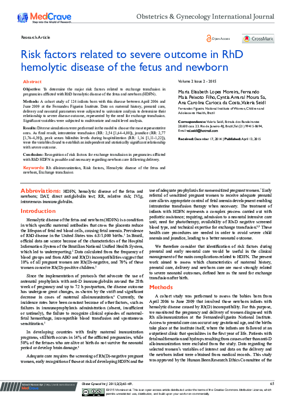 (PDF) Risk Factors Related to Severe Outcome in RhD Hemolytic Disease ...
