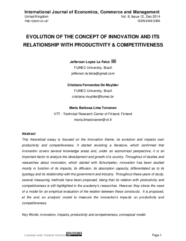 (PDF) Evolution of the Concept of Innovation and Its Relationship with ...