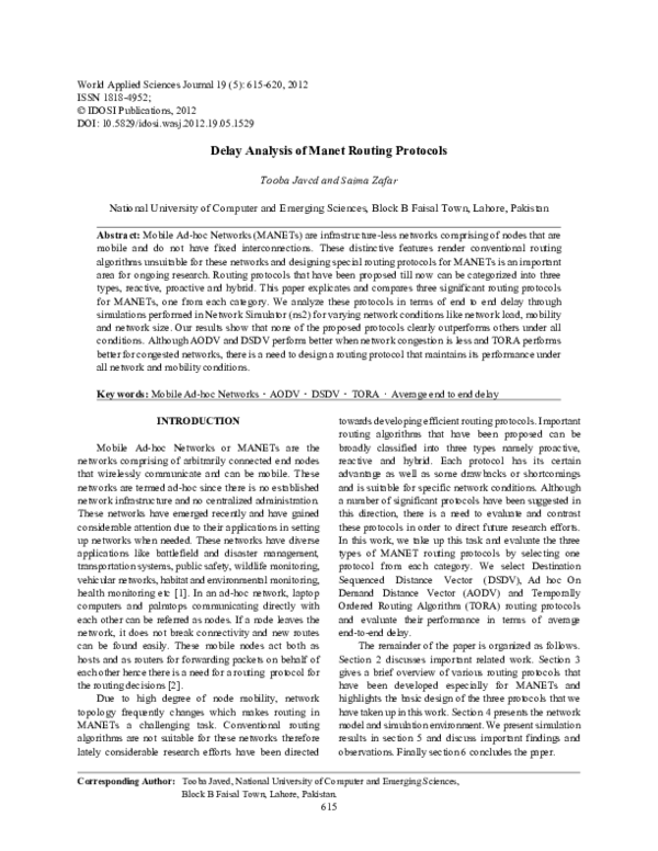 (PDF) Delay Analysis of Manet Routing Protocols