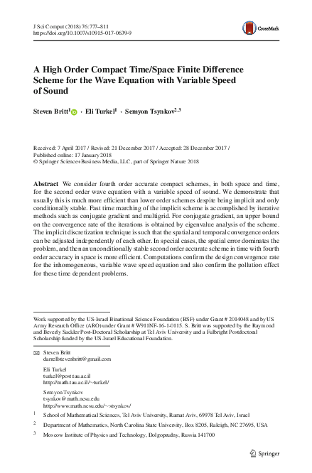 (PDF) A High Order Compact Time/Space Finite Difference Scheme for the ...