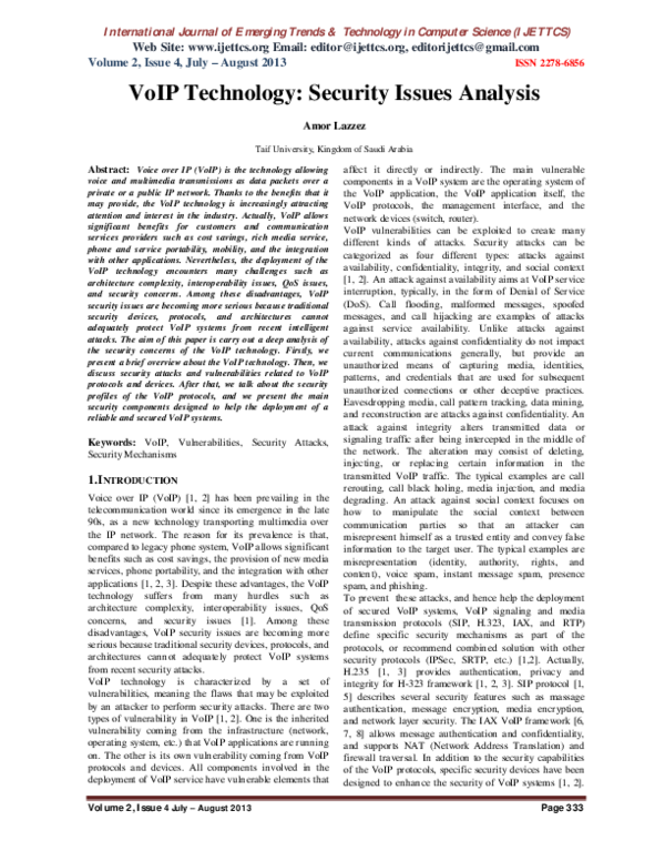 (PDF) VoIP Technology: Security Issues Analysis