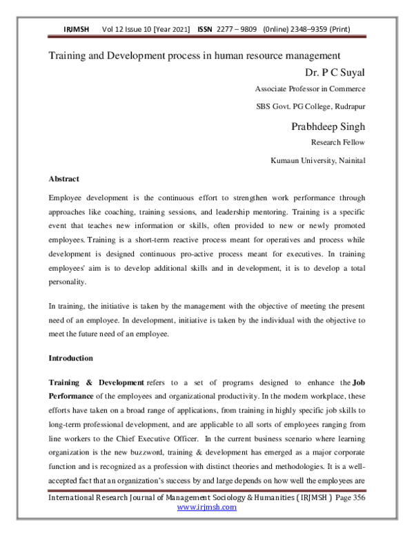(PDF) Training and Development process in human resource management