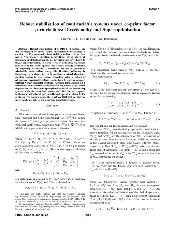 (PDF) Robust stabilisation of multivariable systems under co-prime ...