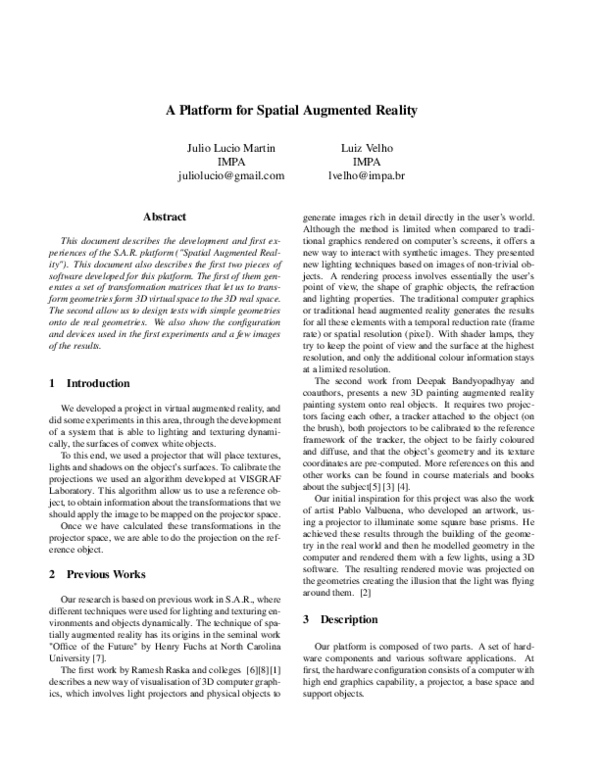 (PDF) A Platform for Spatial Augmented Reality