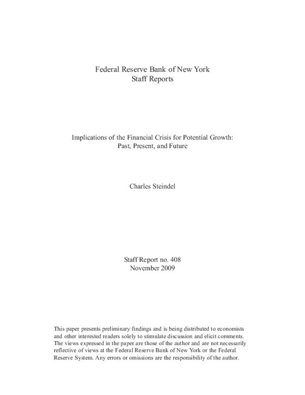 (PDF) Federal Reserve Bank of New York Staff Reports Implications of ...