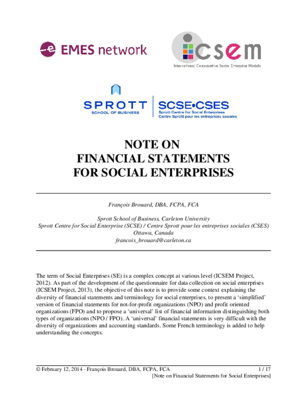 (PDF) Note on Financial Statements for Social Enterprises
