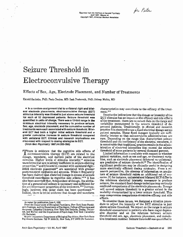 (PDF) Seizure threshold in electroconvulsive therapy effects of sex