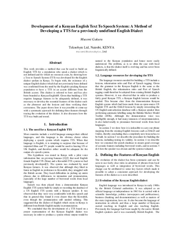 (PDF) Development of a Kenyan English Text To Speech System: A Method ...