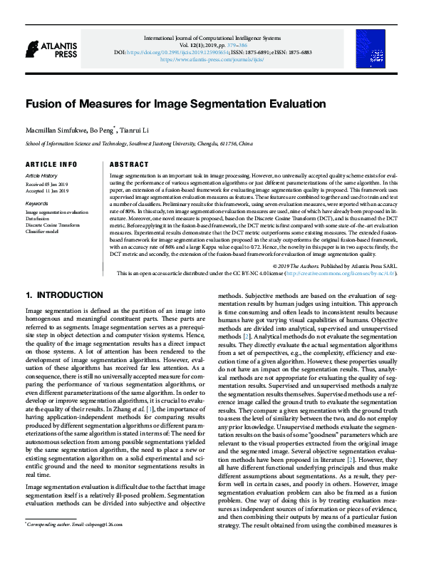 (PDF) Fusion of Measures for Image Segmentation Evaluation