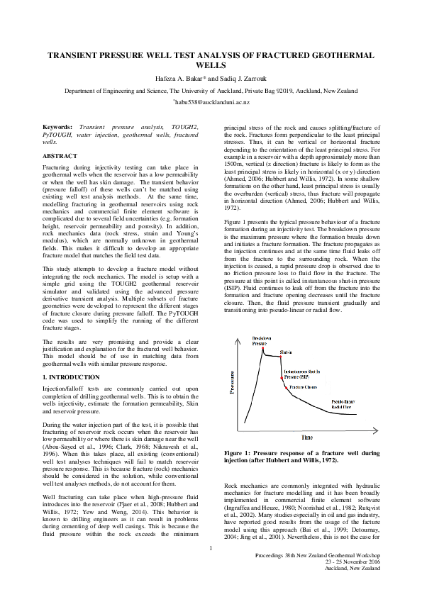 (PDF) Transient Pressure Well Test Analysis of Fractured Geothermal Wells