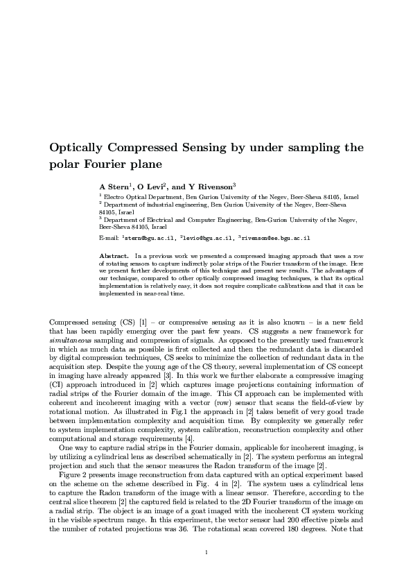 (PDF) Optically compressed sensing by under sampling the polar Fourier ...
