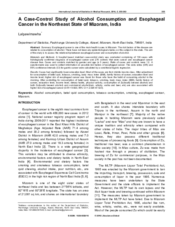 (PDF) A Case-Control Study of Alcohol Consumption and Esophageal Cancer ...
