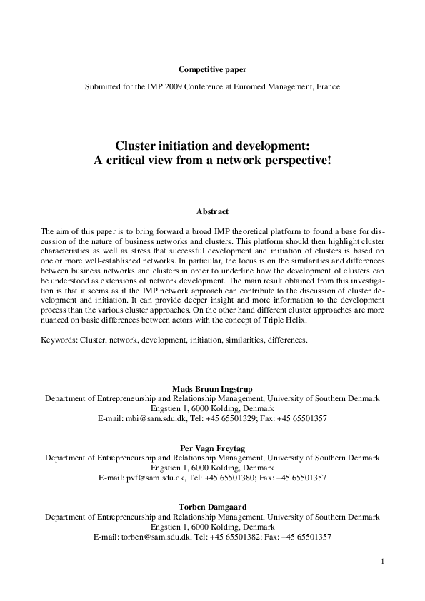 (PDF) Cluster initiation and development: A critical view from a ...