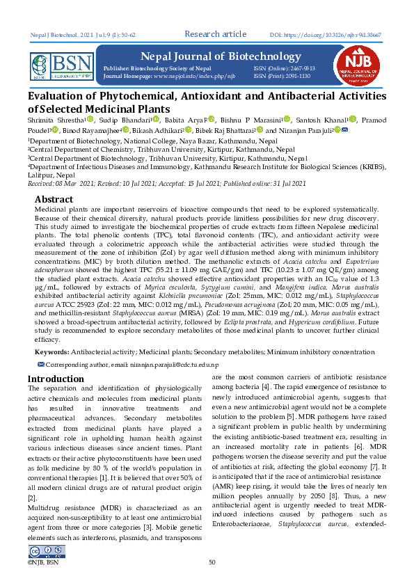 (PDF) Evaluation of Phytochemical, Antioxidant and Antibacterial ...
