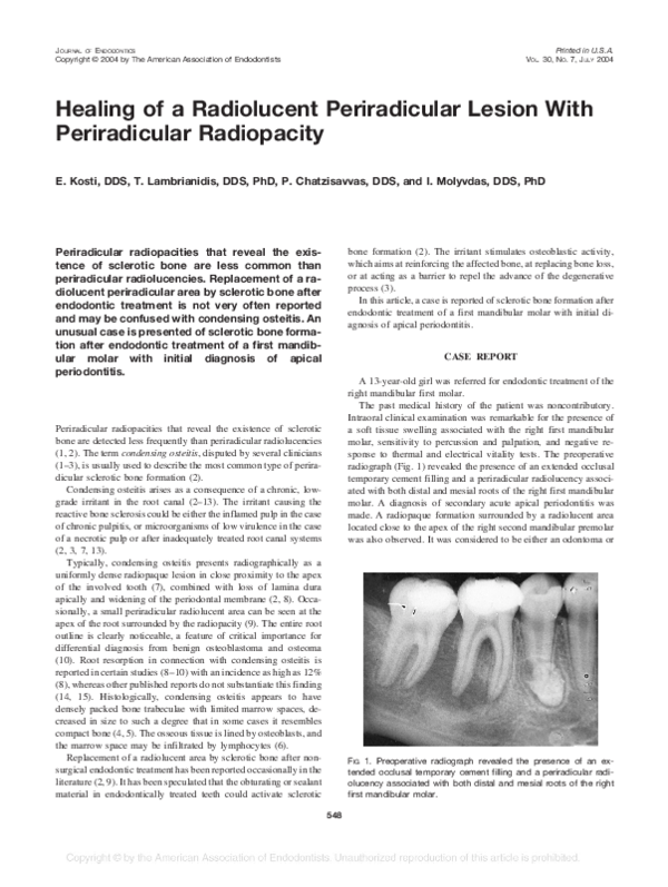 (PDF) Healing of a Radiolucent Periradicular Lesion With Periradicular ...