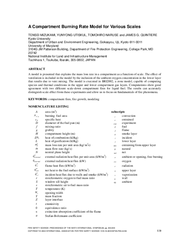 (PDF) A Compartment burning rate model for various scales James