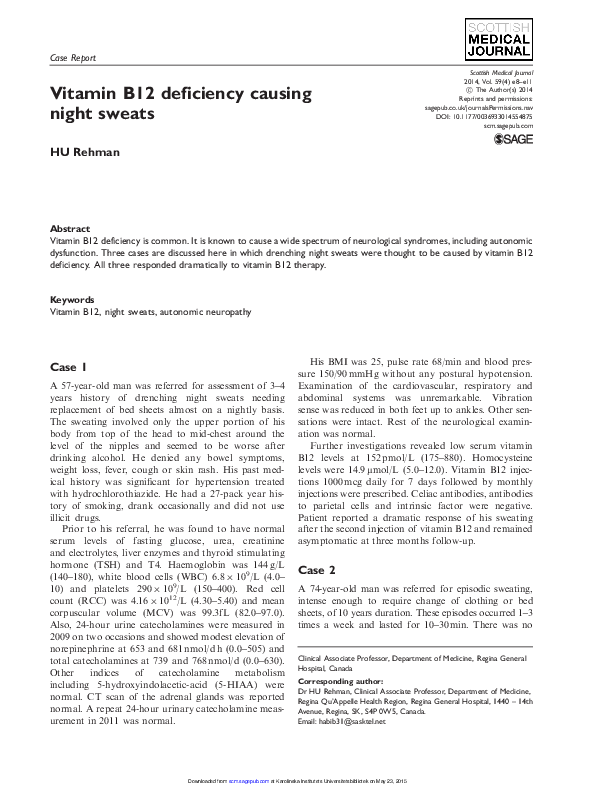 (PDF) Vitamin B12 deficiency causing night sweats Habib Rehman