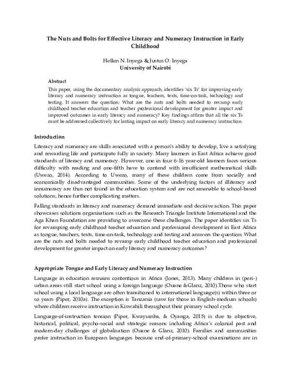 (PDF) The Nuts and Bolts for Effective Literacy and Numeracy