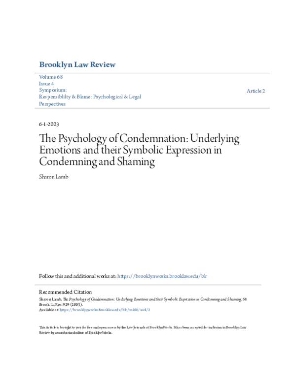 (PDF) Psychology of Condemnation: Underlying Emotions and Their ...