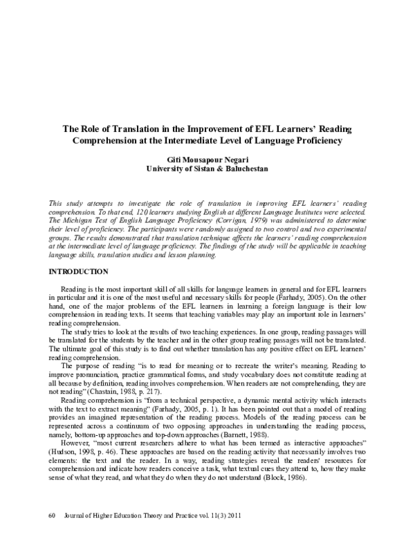 (PDF) The Role of Translation in the Improvement of EFL Learners ...