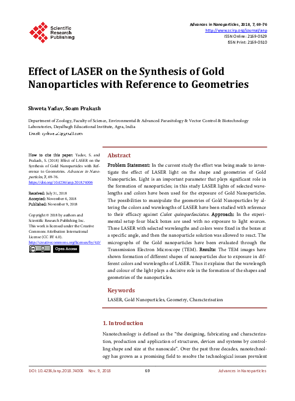 (PDF) Effect of LASER on the Synthesis of Gold Nanoparticles with ...