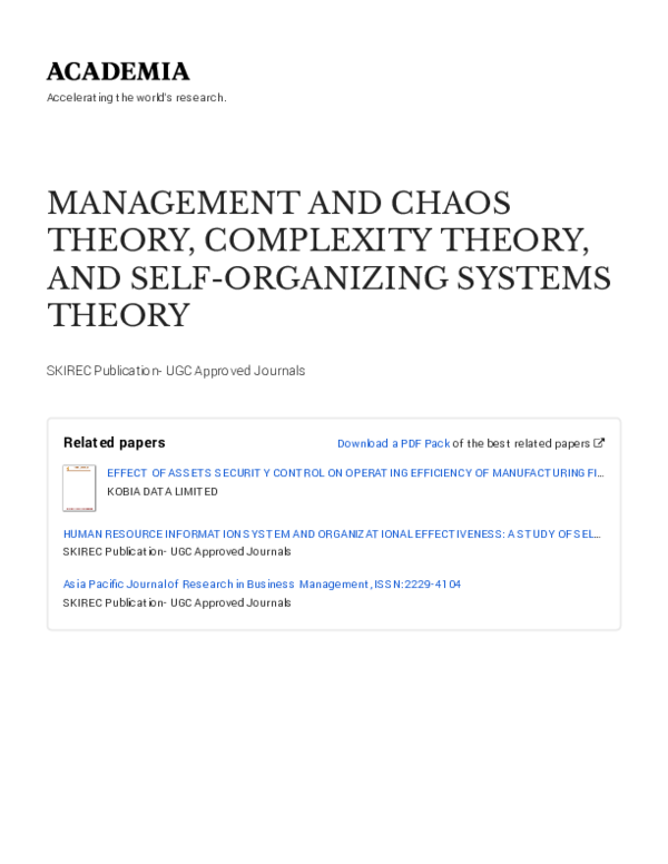 (PDF) MANAGEMENT AND CHAOS THEORY, COMPLEXITY THEORY, AND SELF ...