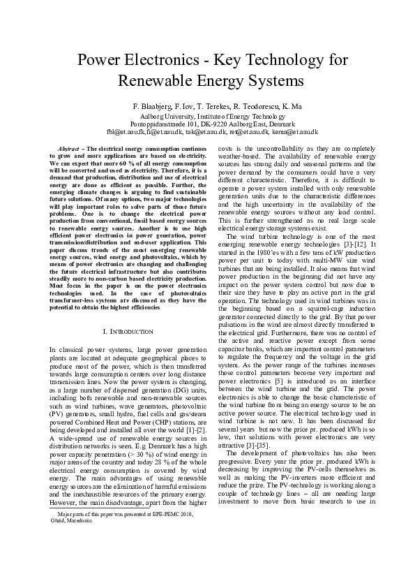 (PDF) Power electronics - key technology for renewable energy systems