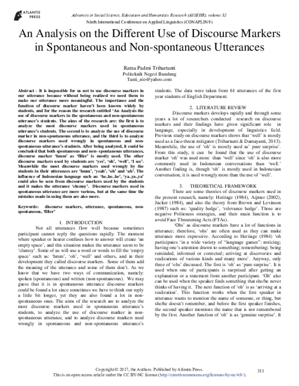 (PDF) An analysis on the Different Use of Discourse Markers in ...