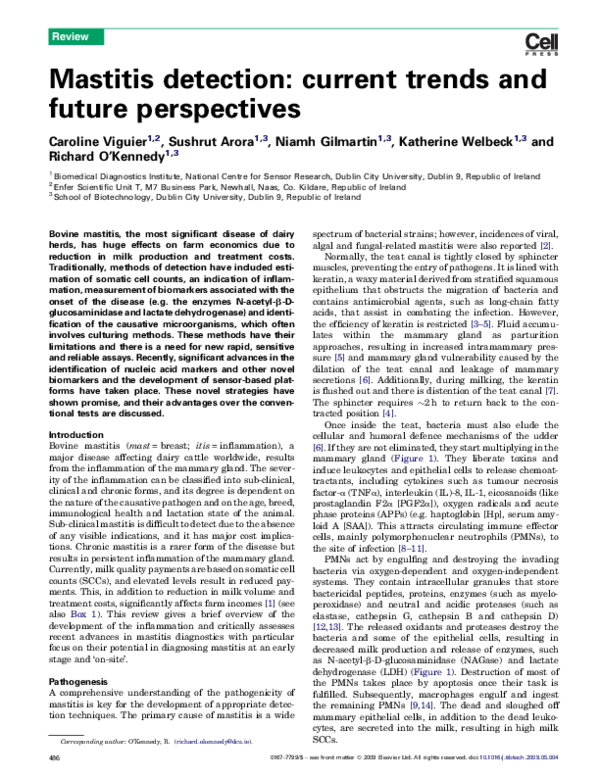 (PDF) Review Mastitis detection: current trends and future perspectives