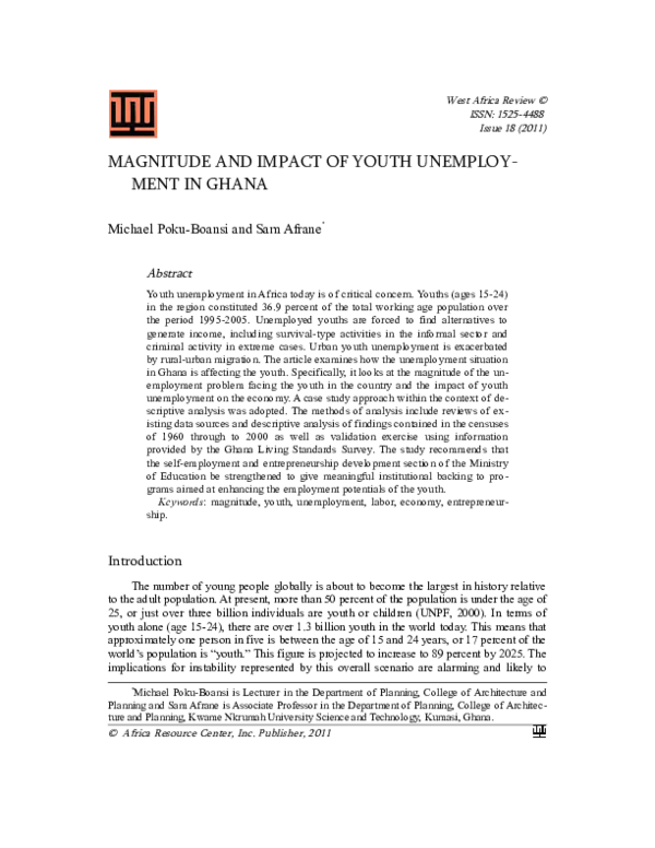 (PDF) Magnitude and Impact of Youth Unemployment in Ghana