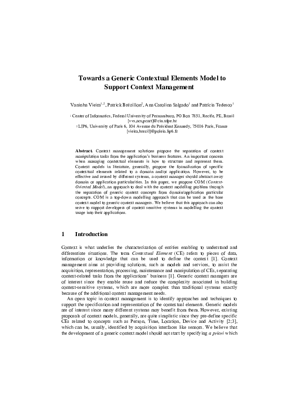 (PDF) Towards a Generic Contextual Elements Model to Support Context ...