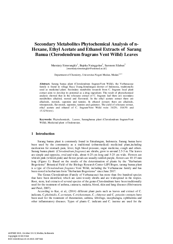 (PDF) Secondary Metabolites Phytochemical Analysis of n-Hexane, Ethyl ...